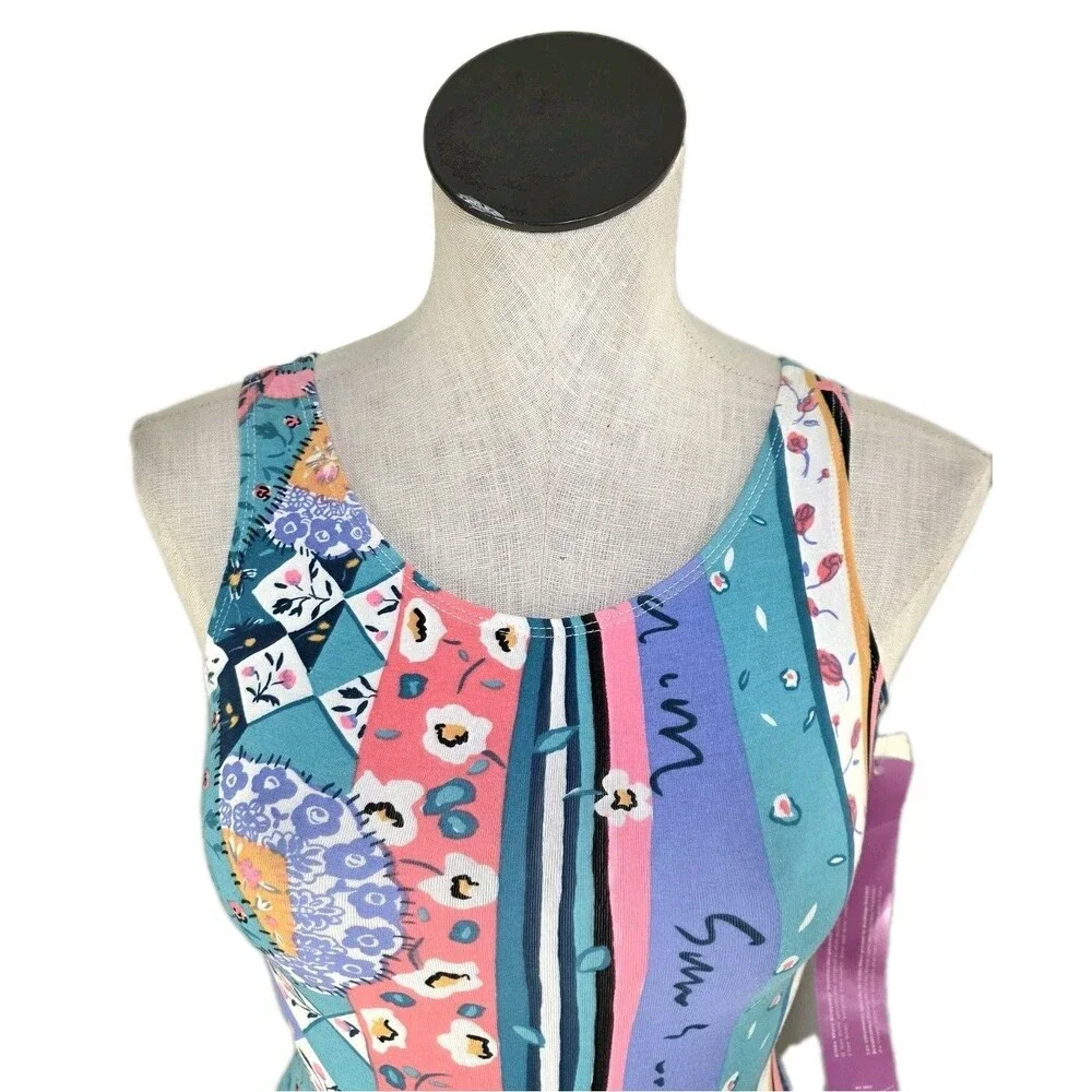 Gilda Marx Kid VTG 80s Pastel Patchwork Cotton Biketard Unitard Open Back Size L